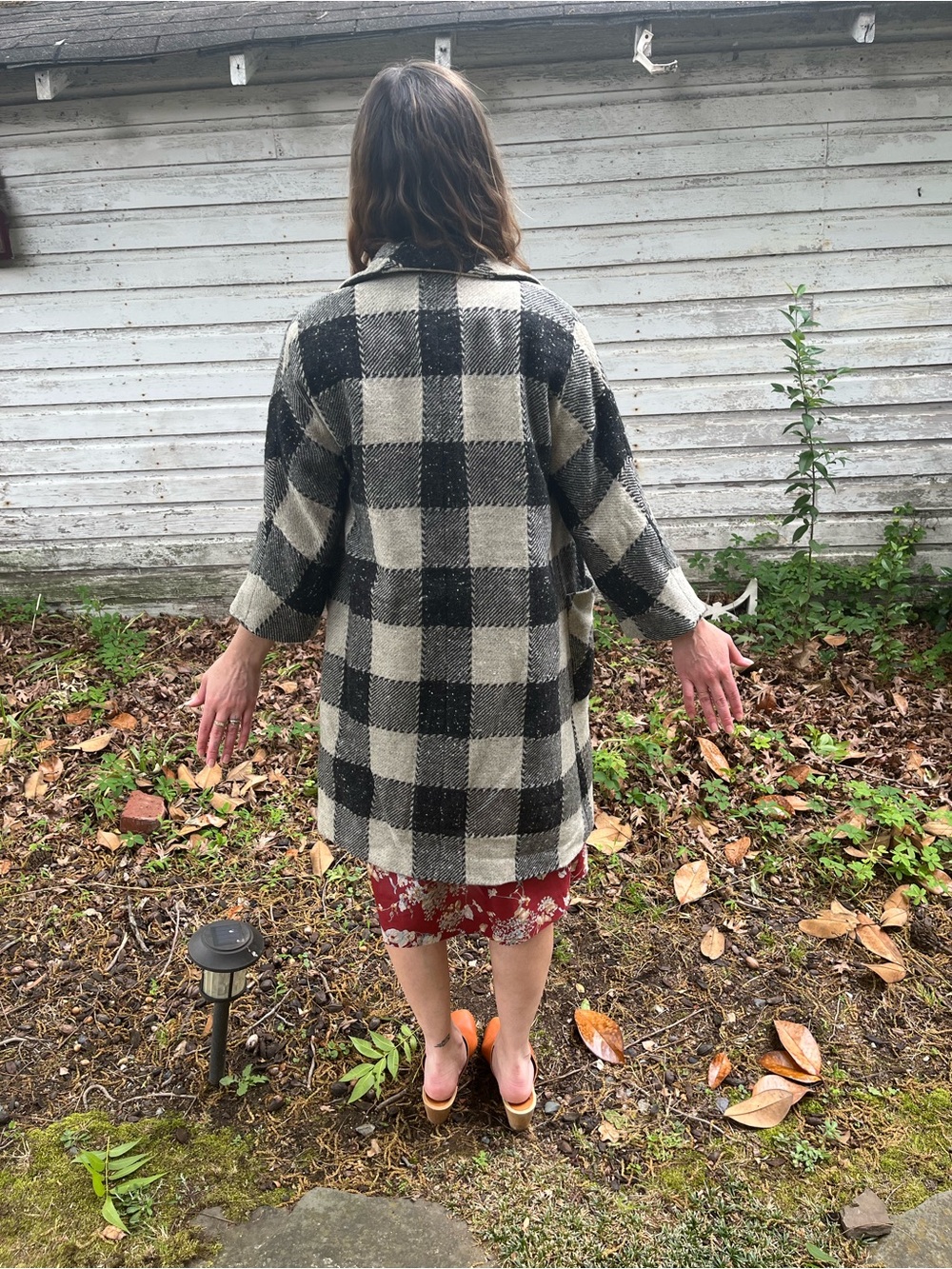 Black and Light Grey Buffalo Plaid Coat